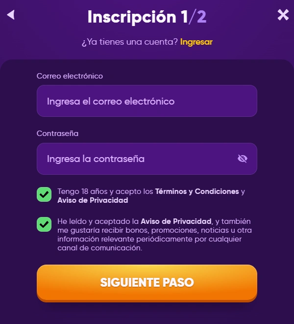 Kingmaker Casino Registration step 2